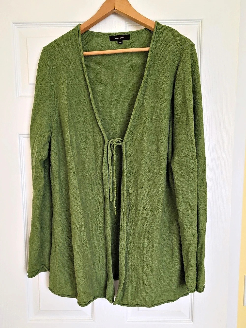 VINTAGE Cotton Ginny Green Open Front Tie Cardigan